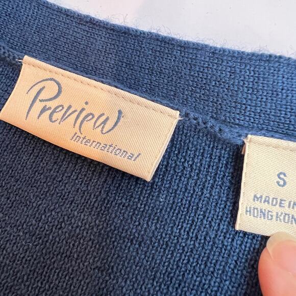 Vintage Nordstrom Preview Merino Wool Cardigan Duster Sweater Small Blue V Neck - Picture 4 of 9